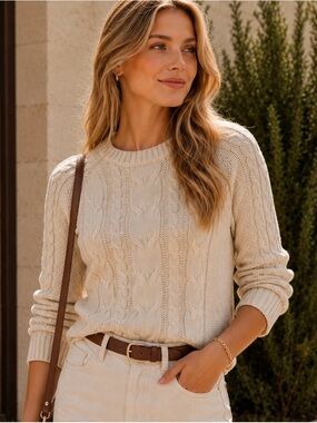 GAP Cream Cable-Knit Crewneck Sweater